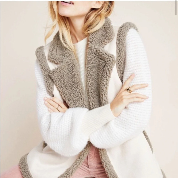 Akemi +Kim Anthro Phoebe Sherpa Suede Open Front Vest , Women’s One Size - Picture 2 of 9